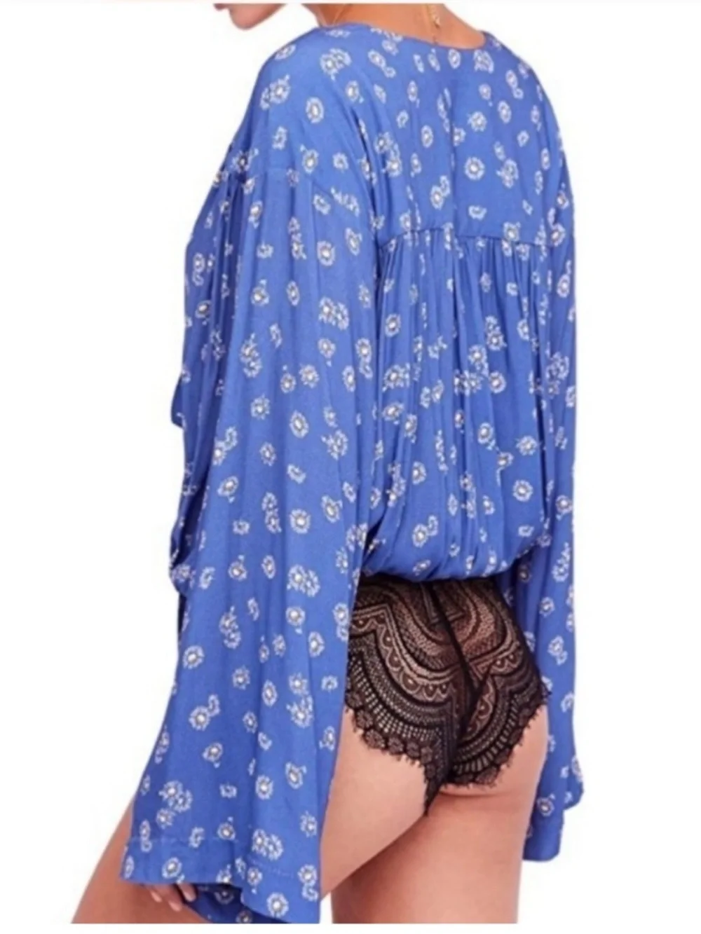 NWT Free People Intimates Forties feel blue daisy bodysuit sz xs